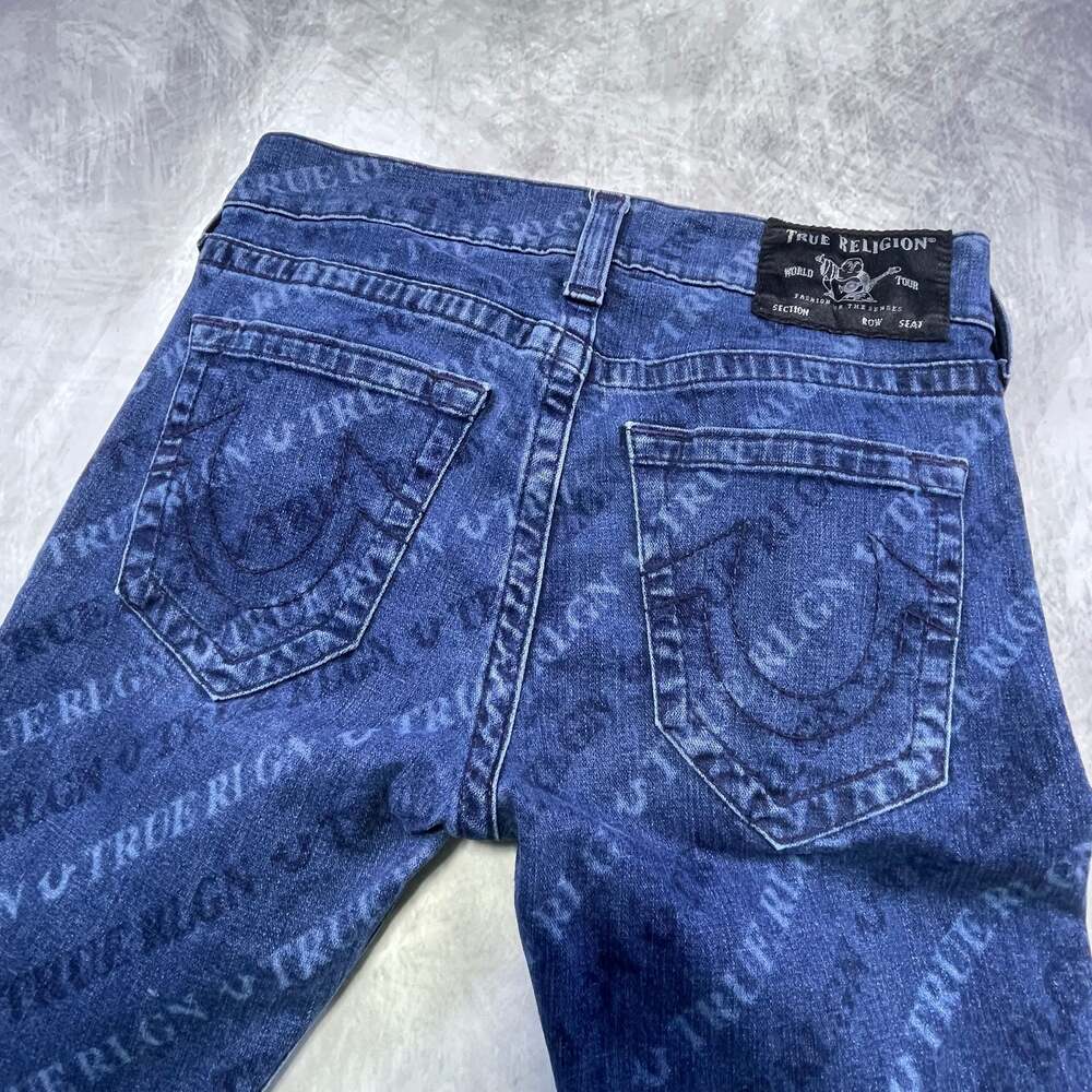 True Religion All Over Print Rocco Relaxed Skinny Jeans Blue 30x33